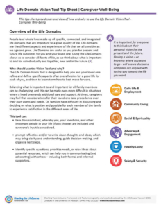 Life Domain Vision Tool Tip Sheet, Caregiver Well-Being